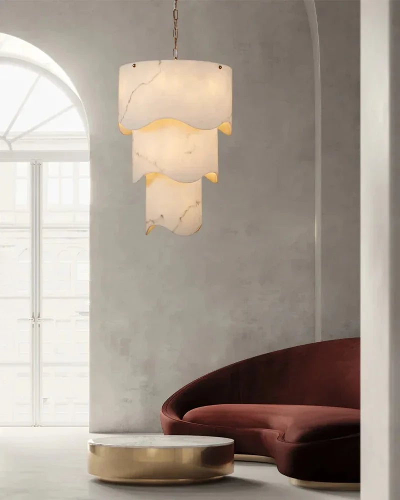 LightsStory Series Ethereal Pendant Light | Layered Hand-carved White Alabaster, Antique Brass finish for Dining Rooms and Kitchen Islands Modern Pendant lamp