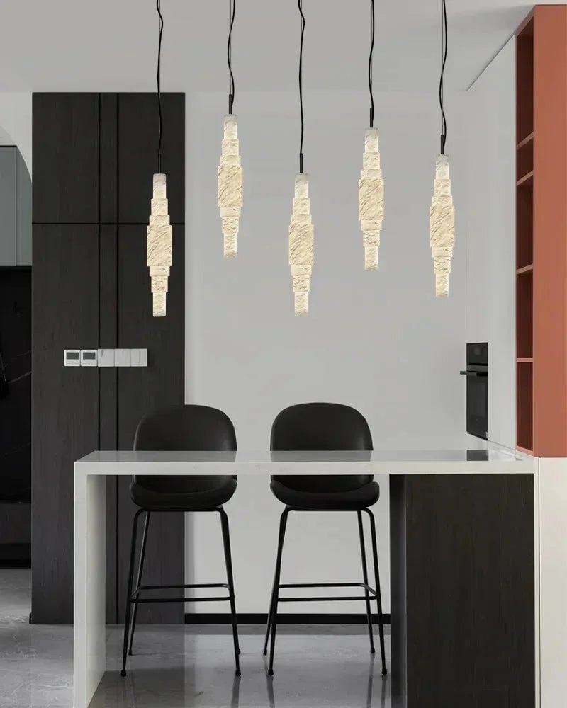 LightsStory Series Ethereal Pendant Light | Linear Cluster Natural Alabaster Stone, Natural Stone Texture for Kitchen Islands and Dining Rooms Vintage Simple Pendant Lamp