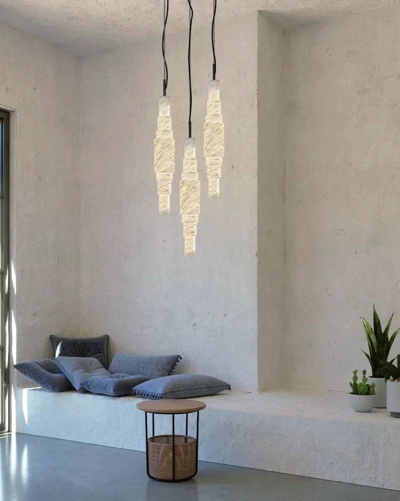 LightsStory Series Ethereal Pendant Light | Linear Cluster Natural Alabaster Stone, Natural Stone Texture for Kitchen Islands and Dining Rooms Vintage Simple Pendant Lamp