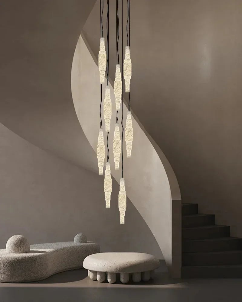 LightsStory Series Ethereal Pendant Light | Linear Cluster Natural Alabaster Stone, Natural Stone Texture for Kitchen Islands and Dining Rooms Vintage Simple Pendant Lamp