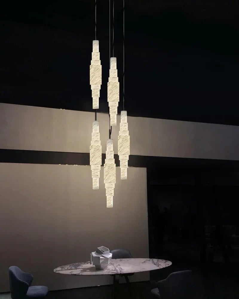 LightsStory Series Ethereal Pendant Light | Linear Cluster Natural Alabaster Stone, Natural Stone Texture for Kitchen Islands and Dining Rooms Vintage Simple Pendant Lamp