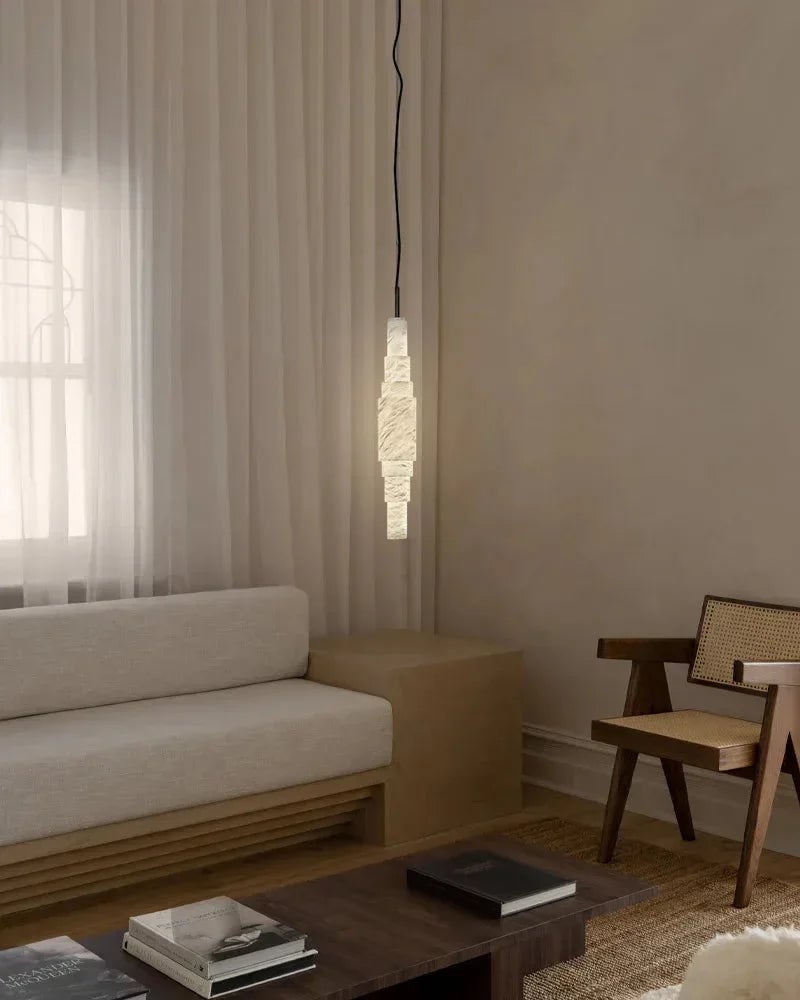 LightsStory Series Ethereal Pendant Light | Linear Cluster Natural Alabaster Stone, Natural Stone Texture for Kitchen Islands and Dining Rooms Vintage Simple Pendant Lamp