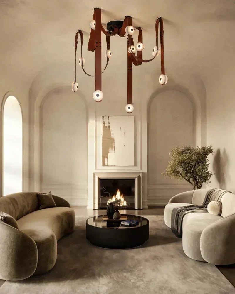 LightsStory Series Ethereal Pendant Light | Modular Alabaster Handcrafted white alabaster with brown leather straps, Natural Alabaster and Leather for Modern Living Spaces and Rental Apartments Modern Pendant lamp