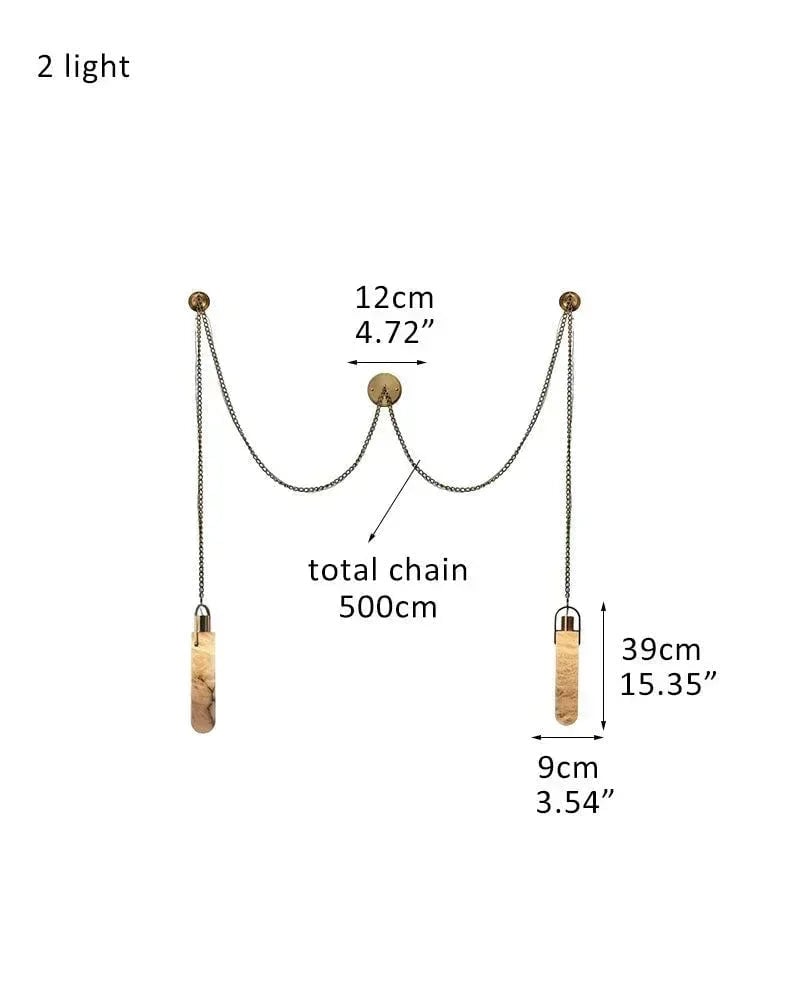 LightsStory Series Ethereal Pendant Light | Multi-Drop Handmade natural mineral Alabaster stone, Aged Brass finish for Bedrooms, hallways, and minimalist studios 2 light-D9*H39CM D3.54*H15.36" White + Brass Vintage Simple Pendant Lamp