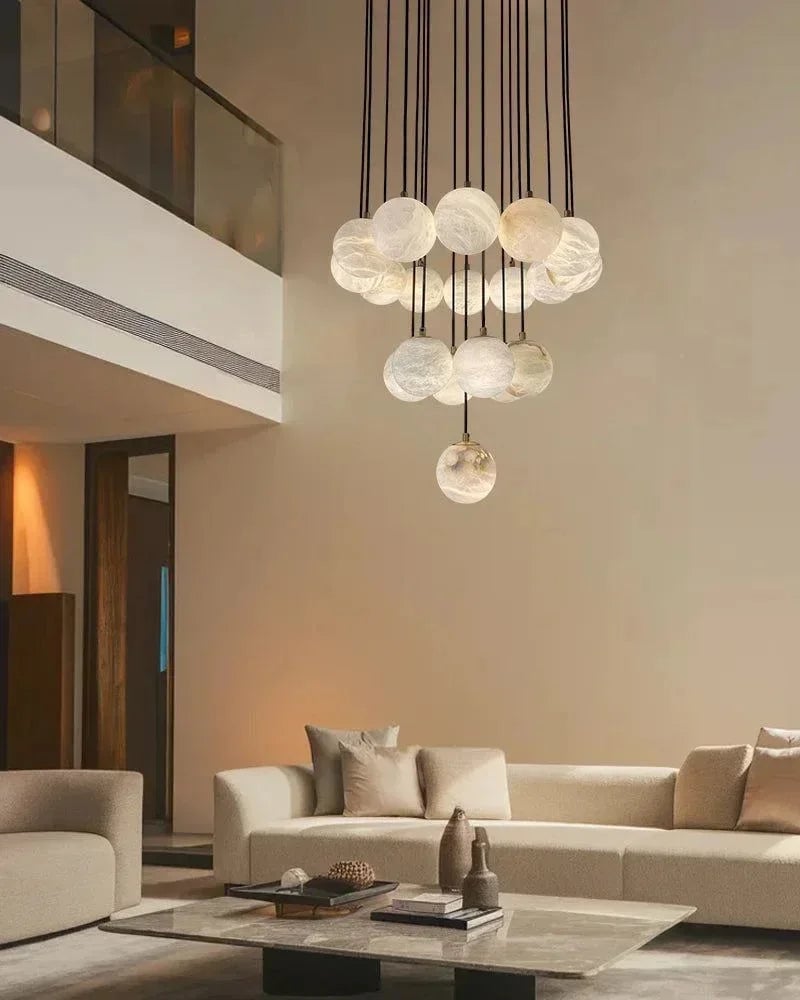 LightsStory Series Ethereal Pendant Light | Organic Cluster Handcrafted Spanish Alabaster, Natural Stone Finish for Staircases, Living Rooms, and Bedrooms Modern Pendant lamp