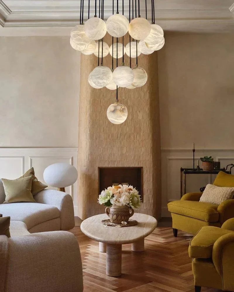 LightsStory Series Ethereal Pendant Light | Organic Curves Handcrafted Spanish Alabaster, Natural Stone Finish for Staircases, Living Rooms, and Bedrooms Modern Pendant lamp