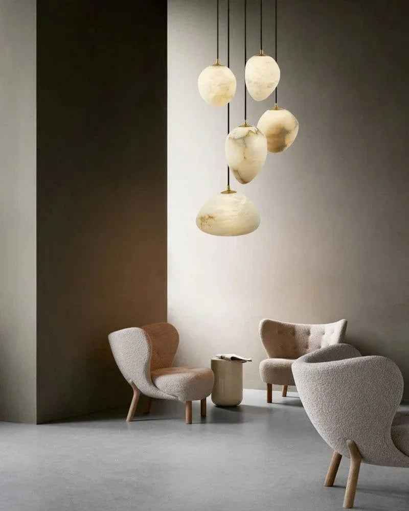 LightsStory Series Ethereal Pendant Light | Pebble-inspired Silhouette Hand-sculpted Natural Alabaster, Matte Translucent Finish for Kitchens and Dining Spaces Vintage Simple Pendant Lamp
