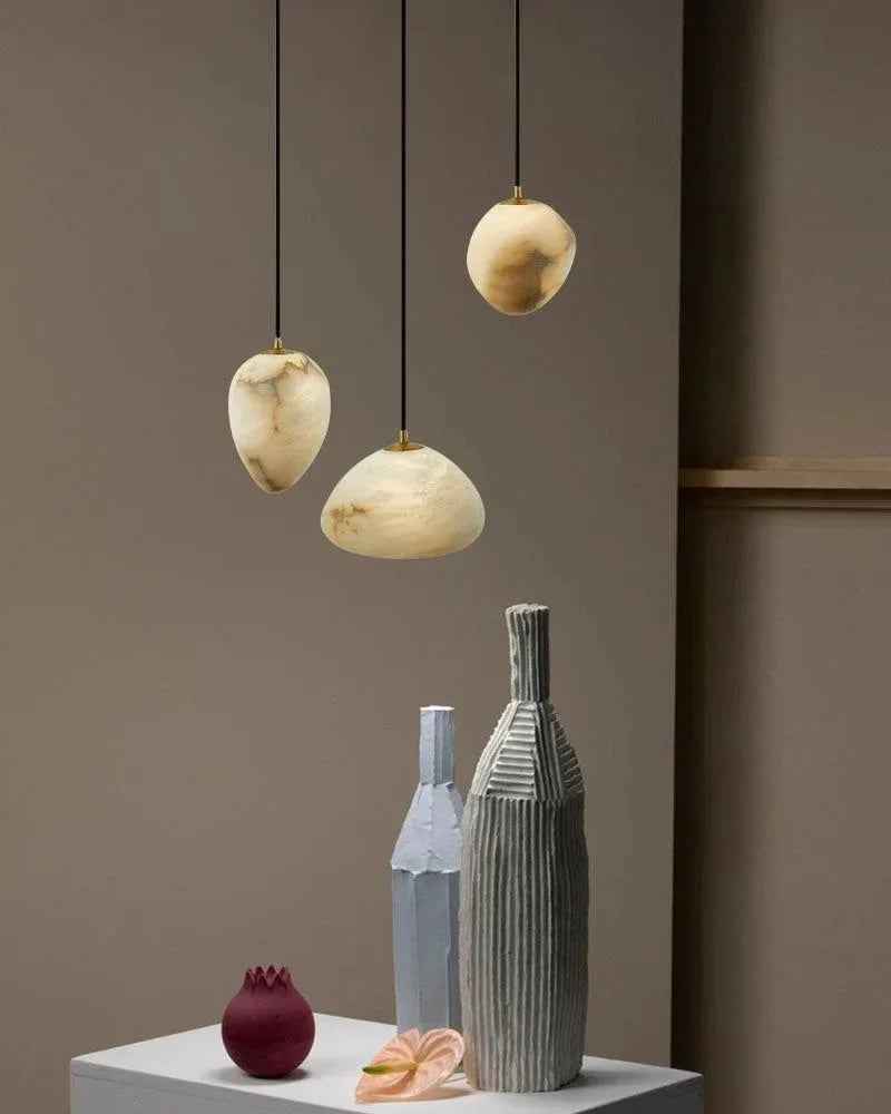 LightsStory Series Ethereal Pendant Light | Pebble-inspired Silhouette Hand-sculpted Natural Alabaster, Matte Translucent Finish for Kitchens and Dining Spaces Vintage Simple Pendant Lamp