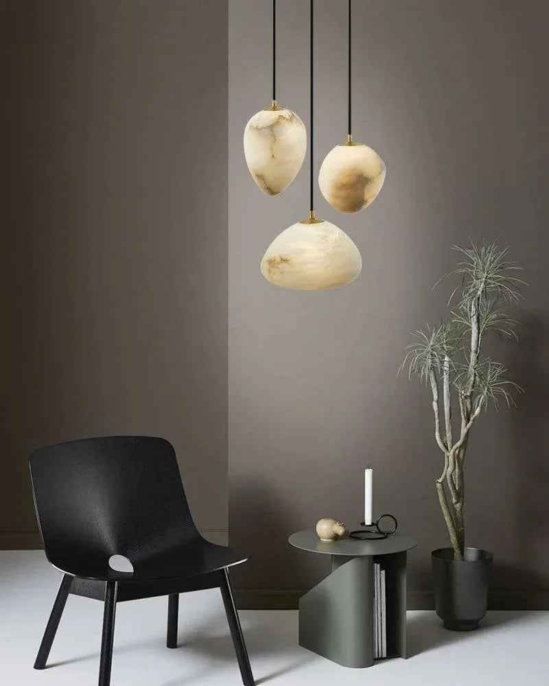 LightsStory Series Ethereal Pendant Light | Pebble-inspired Silhouette Hand-sculpted Natural Alabaster, Matte Translucent Finish for Kitchens and Dining Spaces Vintage Simple Pendant Lamp