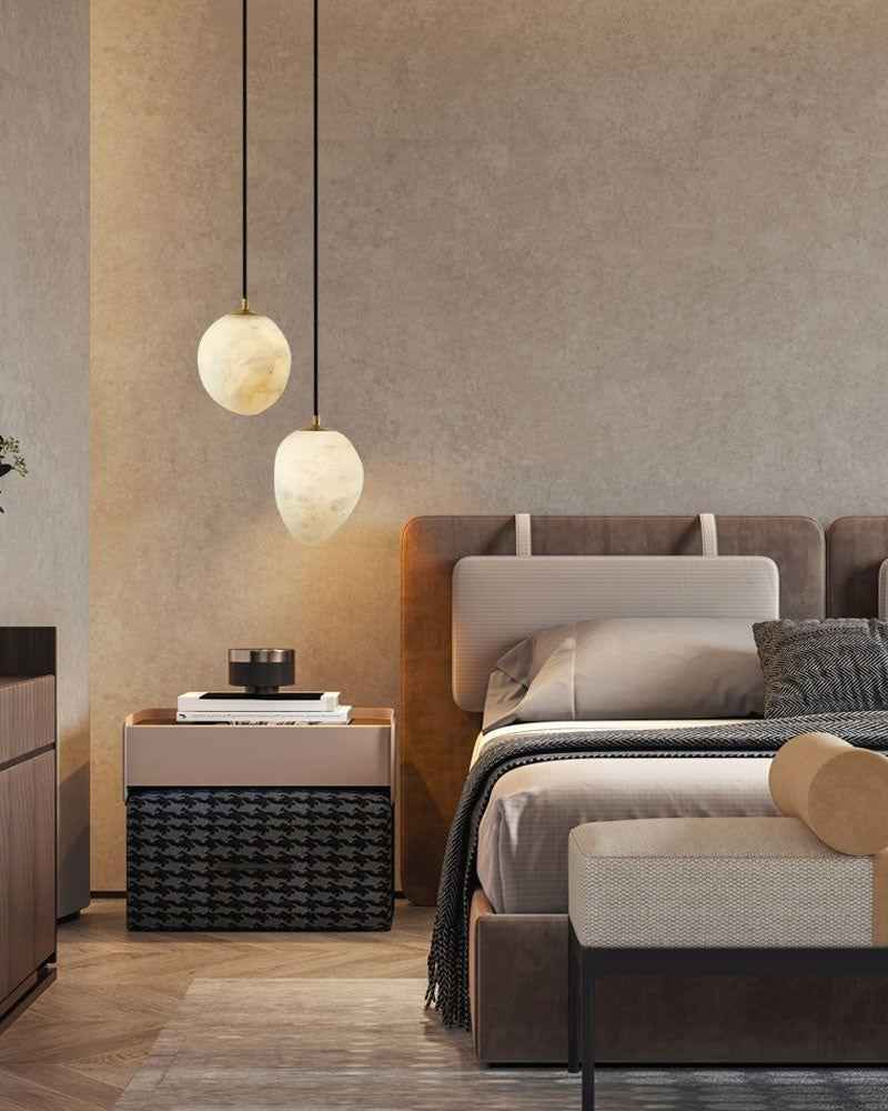 LightsStory Series Ethereal Pendant Light | Pebble-inspired Silhouette Hand-sculpted Natural Alabaster, Matte Translucent Finish for Kitchens and Dining Spaces Vintage Simple Pendant Lamp