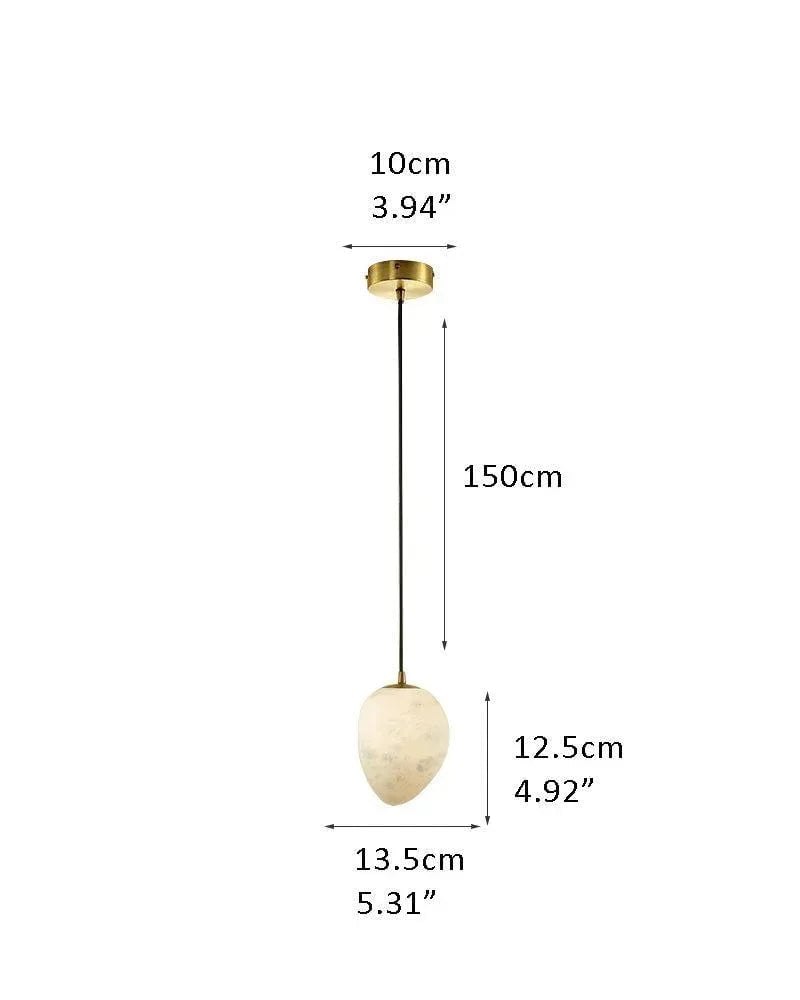 LightsStory Series Ethereal Pendant Light | Pebble-inspired Silhouette Hand-sculpted Natural Alabaster, Matte Translucent Finish for Kitchens and Dining Spaces E-D13.5*H12.5CM D5.31*H4.92" White + Gold Vintage Simple Pendant Lamp