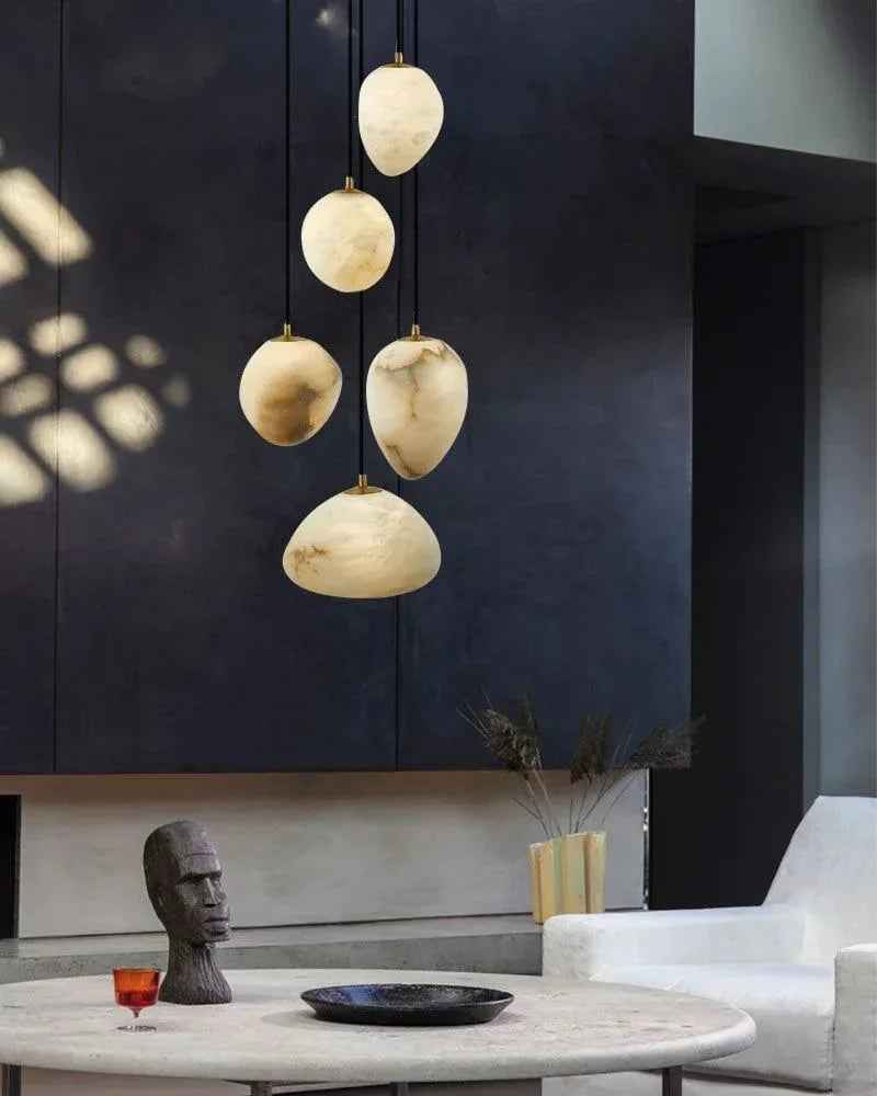 LightsStory Series Ethereal Pendant Light | Pebble-inspired Silhouette Hand-sculpted Natural Alabaster, Matte Translucent Finish for Kitchens and Dining Spaces Vintage Simple Pendant Lamp