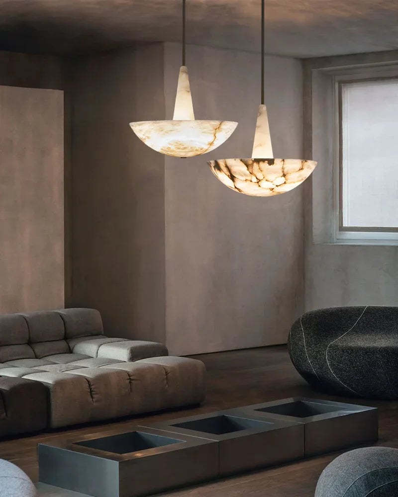 LightsStory Series Ethereal Pendant Light | Round Bowl Handcrafted premium veined or white alabaster, Dark brass patina for Living rooms, dining spaces, and entryways Modern Pendant lamp