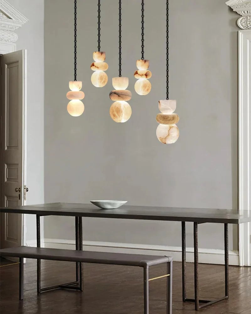 LightsStory Series Ethereal Pendant Light | Wide Round Uniquely veined faux marble, Black cord and canopy for Bedside, dining nooks, and entryways Modern Pendant lamp