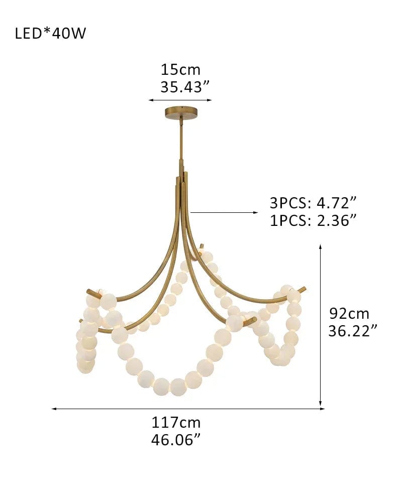 LightsStory Series Ethereal Semi Flush Chandelier | Cluster String Alabaster Beads Genuine Alabaster Beads and Steel Frame, Polished Brass and Black Metal for Living Rooms and Entryways D117*H92CM D46"*H36" Brass American chandelier