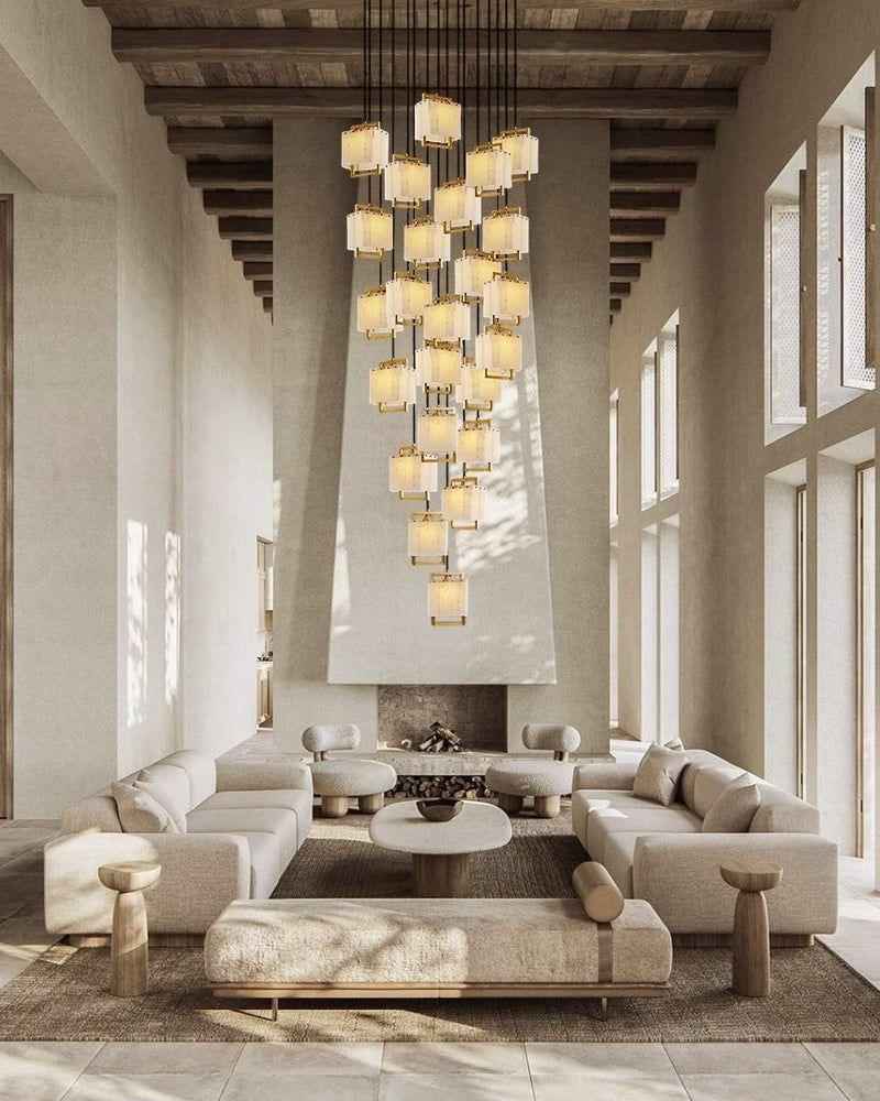 LightsStory Series Ethereal Suspension Light | Cluster Alabaster Dome Hand-polished marble and alabaster with brass accents, Lacquered Burnished Brass for Lobbies, Hotels, and Mansions Modern Pendant lamp