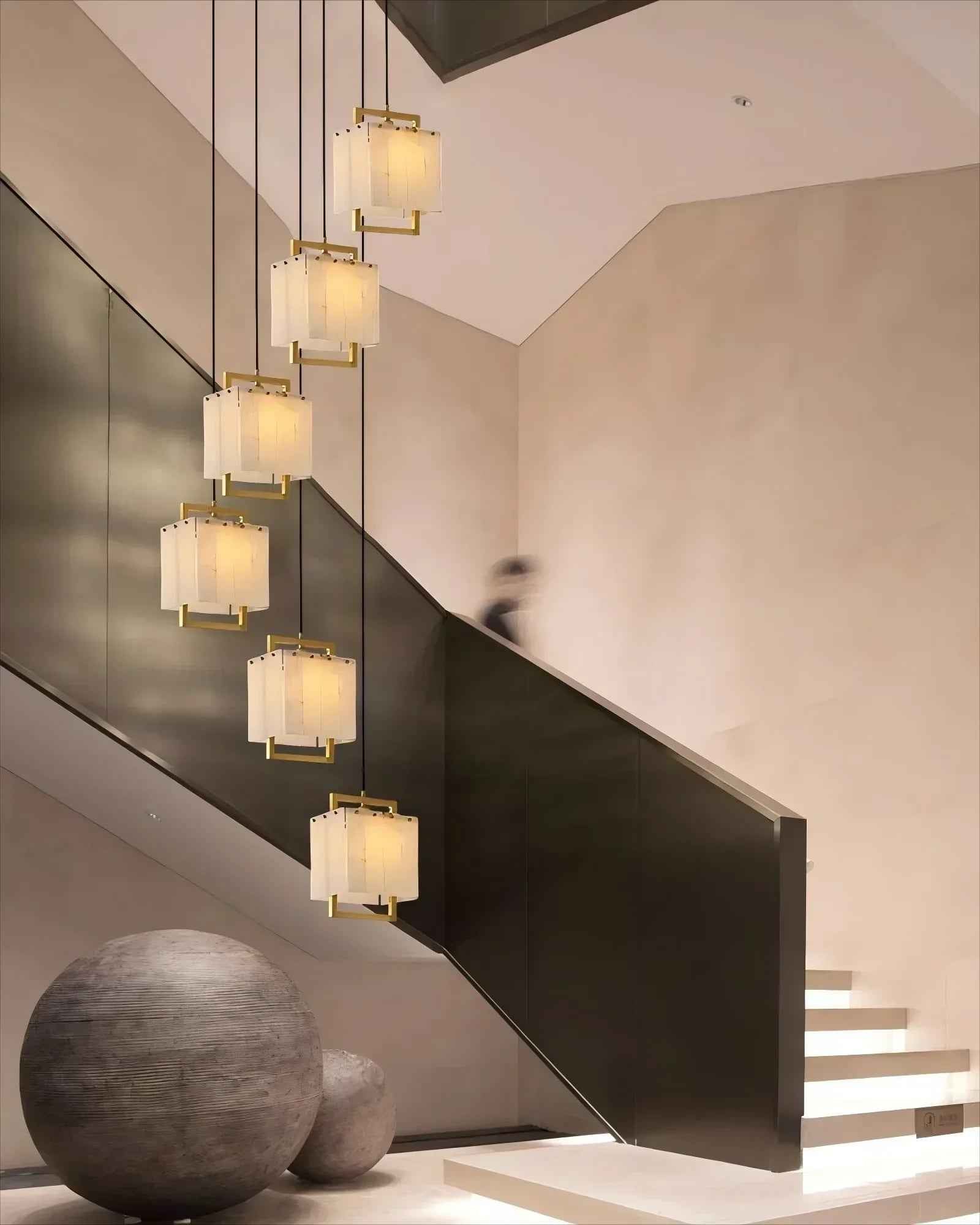 LightsStory Series Ethereal Suspension Light | Cluster Alabaster Dome Hand-polished marble and alabaster with brass accents, Lacquered Burnished Brass for Lobbies, Hotels, and Mansions Modern Pendant lamp