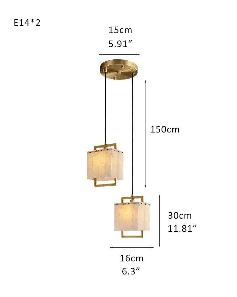 LightsStory Series Ethereal Suspension Light | Cluster Alabaster Dome Hand-polished marble and alabaster with brass accents, Lacquered Burnished Brass for Lobbies, Hotels, and Mansions 2-Light-D16*H30CM D6.3*H11.81" White + Gold Modern Pendant lamp