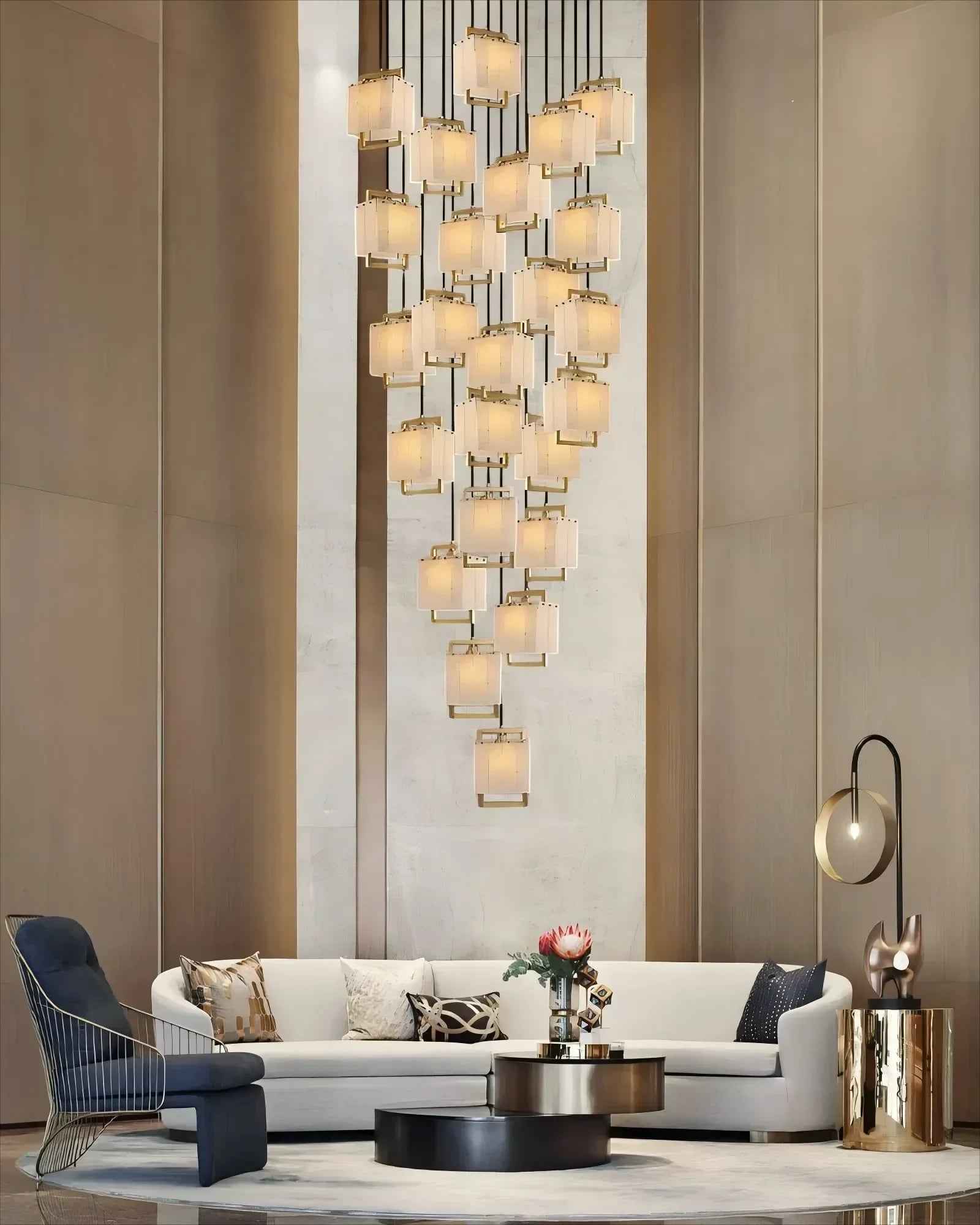 LightsStory Series Ethereal Suspension Light | Cluster Alabaster Dome Hand-polished marble and alabaster with brass accents, Lacquered Burnished Brass for Lobbies, Hotels, and Mansions Modern Pendant lamp