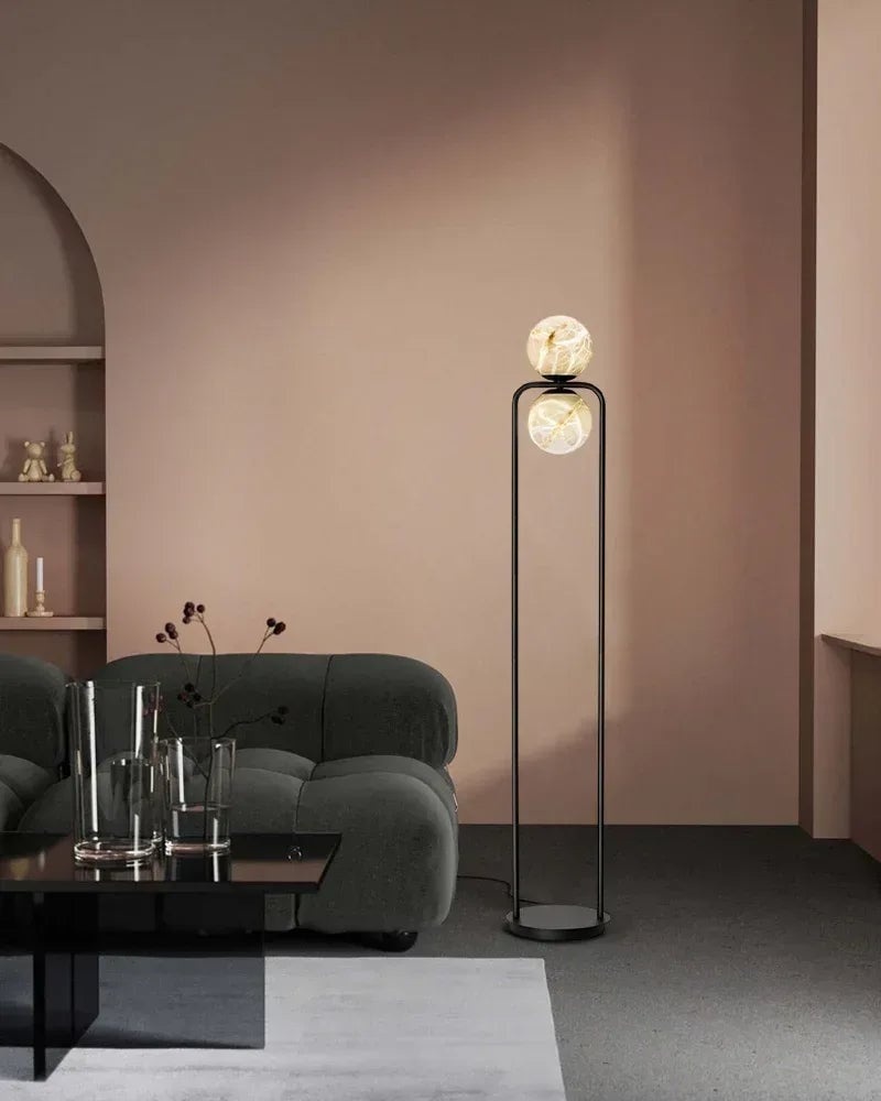 LightsStory Series Ethereal Table Lamp | Alabaster Globe Hand-Carved Natural Alabaster, Antique Black Iron for Bedside Tables and Luxury Studies Modern Table lamp