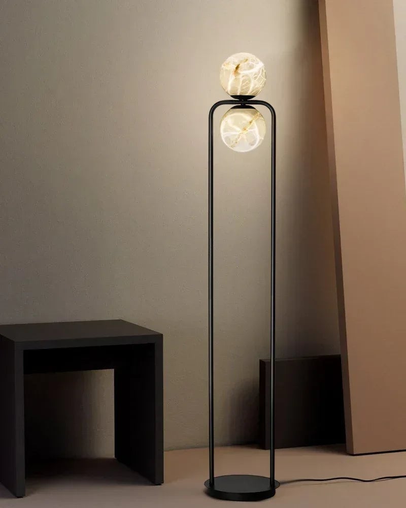 LightsStory Series Ethereal Table Lamp | Alabaster Globe Hand-Carved Natural Alabaster, Antique Black Iron for Bedside Tables and Luxury Studies Modern Table lamp