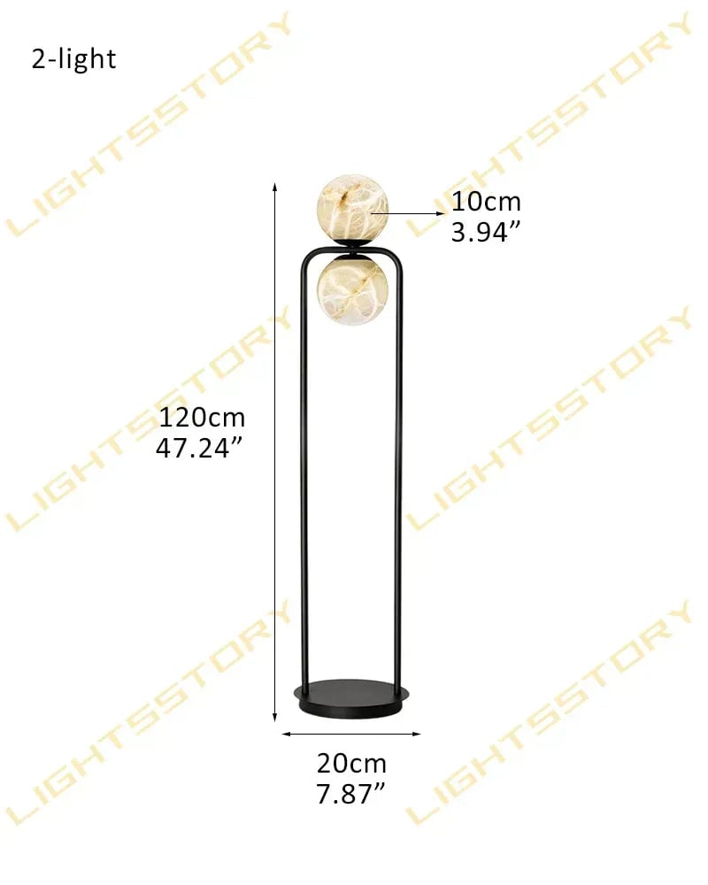 LightsStory Series Ethereal Table Lamp | Alabaster Globe Hand-Carved Natural Alabaster, Antique Black Iron for Bedside Tables and Luxury Studies 2-light-D20*H120CM D7.87"*H47.24"-Floor Black Modern Table lamp