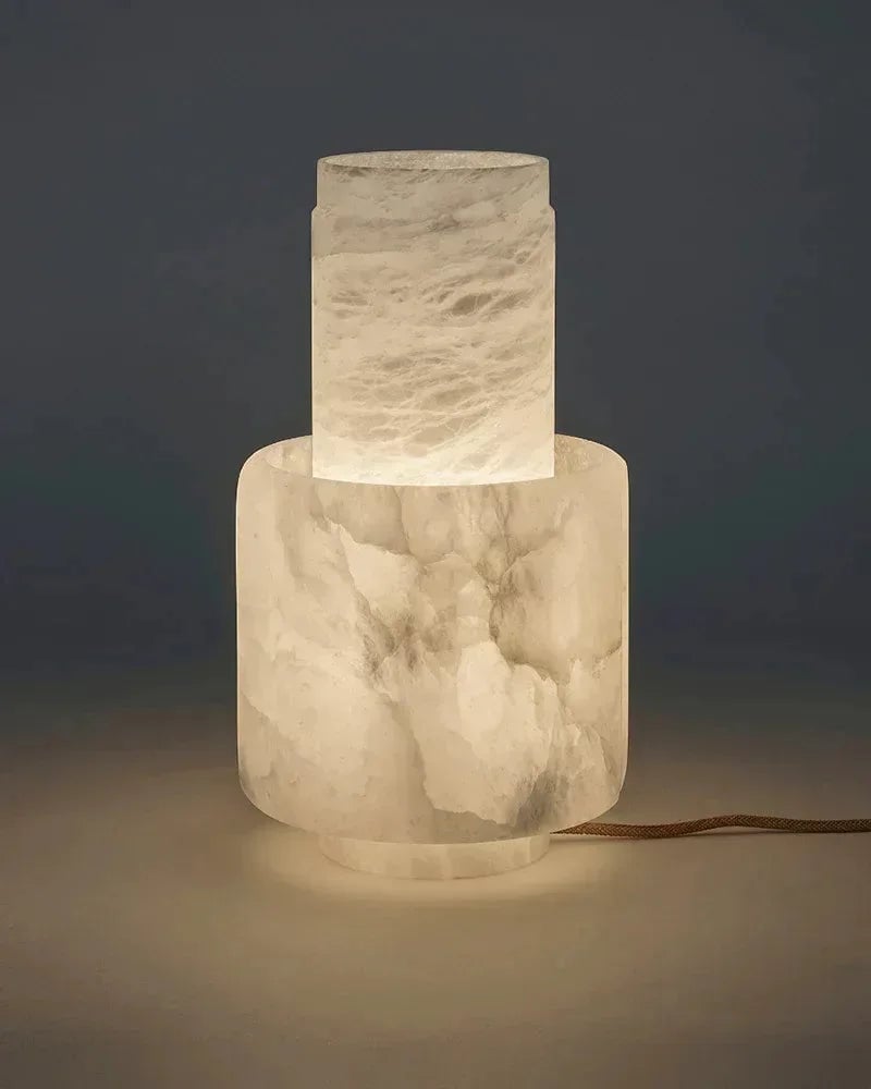 LightsStory Series Ethereal Table Lamp | Cylinder Solid Carved Natural Alabaster, Natural Stone Finish for Bedrooms, Living Rooms, and Offices Modern Table lamp