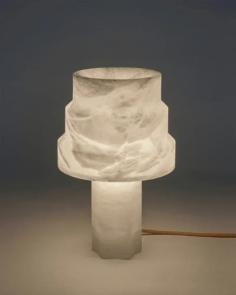 LightsStory Series Ethereal Table Lamp | Cylinder Solid Carved Natural Alabaster, Natural Stone Finish for Bedrooms, Living Rooms, and Offices Modern Table lamp