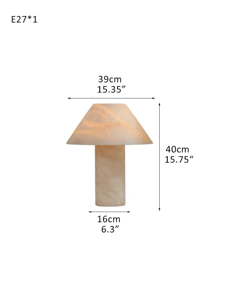 LightsStory Series Ethereal Table Lamp | Cylindrical Mushroom Hand-Carved Natural Alabaster Stone, Natural Hand-Finished Stone for Bedside Tables and Desks D39*H40CM D15"*H16" White Modern Table lamp