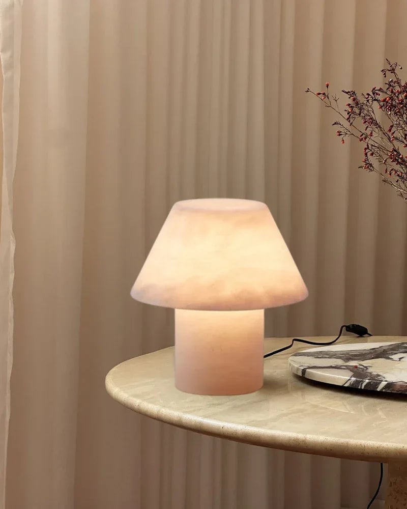 LightsStory Series Ethereal Table Lamp | Cylindrical Mushroom Hand-Carved Natural Alabaster Stone, Natural Hand-Finished Stone for Bedside Tables and Desks Modern Table lamp