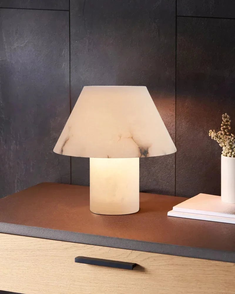 LightsStory Series Ethereal Table Lamp | Cylindrical Mushroom Hand-Carved Natural Alabaster Stone, Natural Hand-Finished Stone for Bedside Tables and Desks Modern Table lamp
