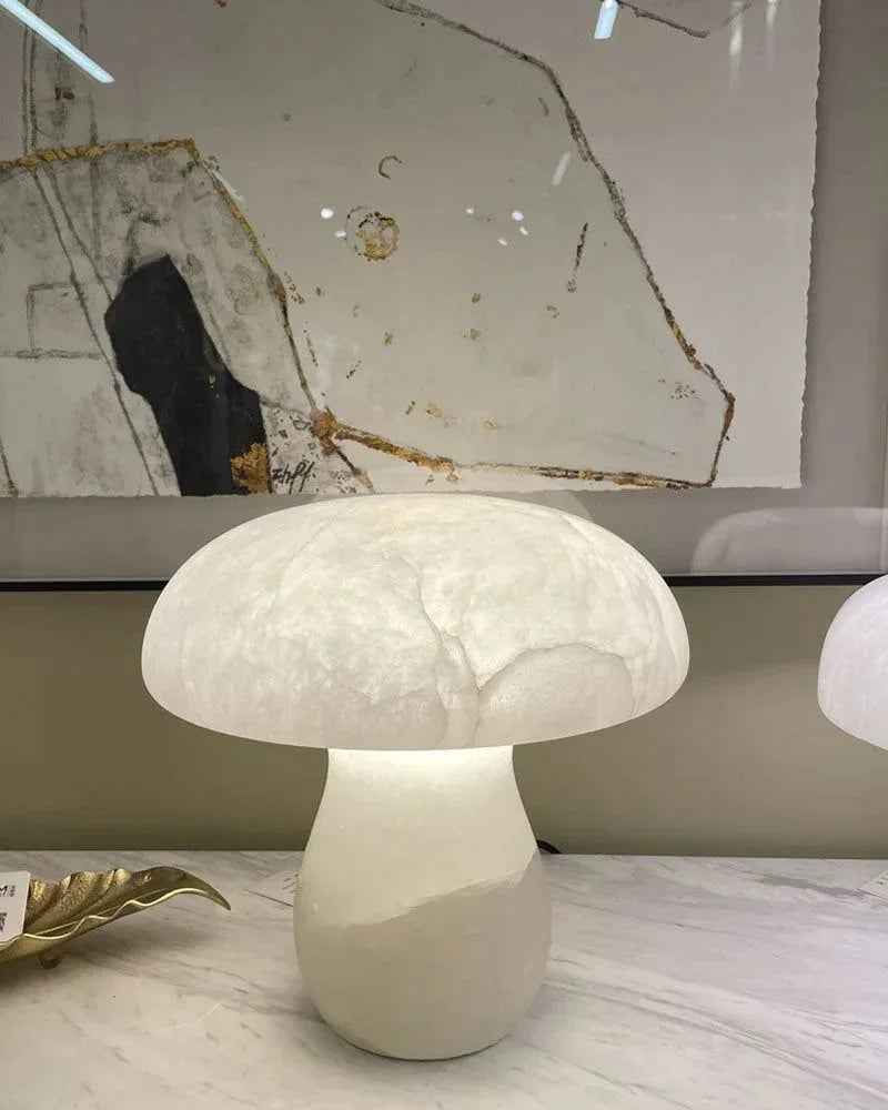 LightsStory Series Ethereal Table Lamp | Mushroom Shaped Translucent Alabaster and Marble-finish, Polished Marble finish for Bedrooms, studies, and cozy corners E27 Mushroom Marble Table Lamp