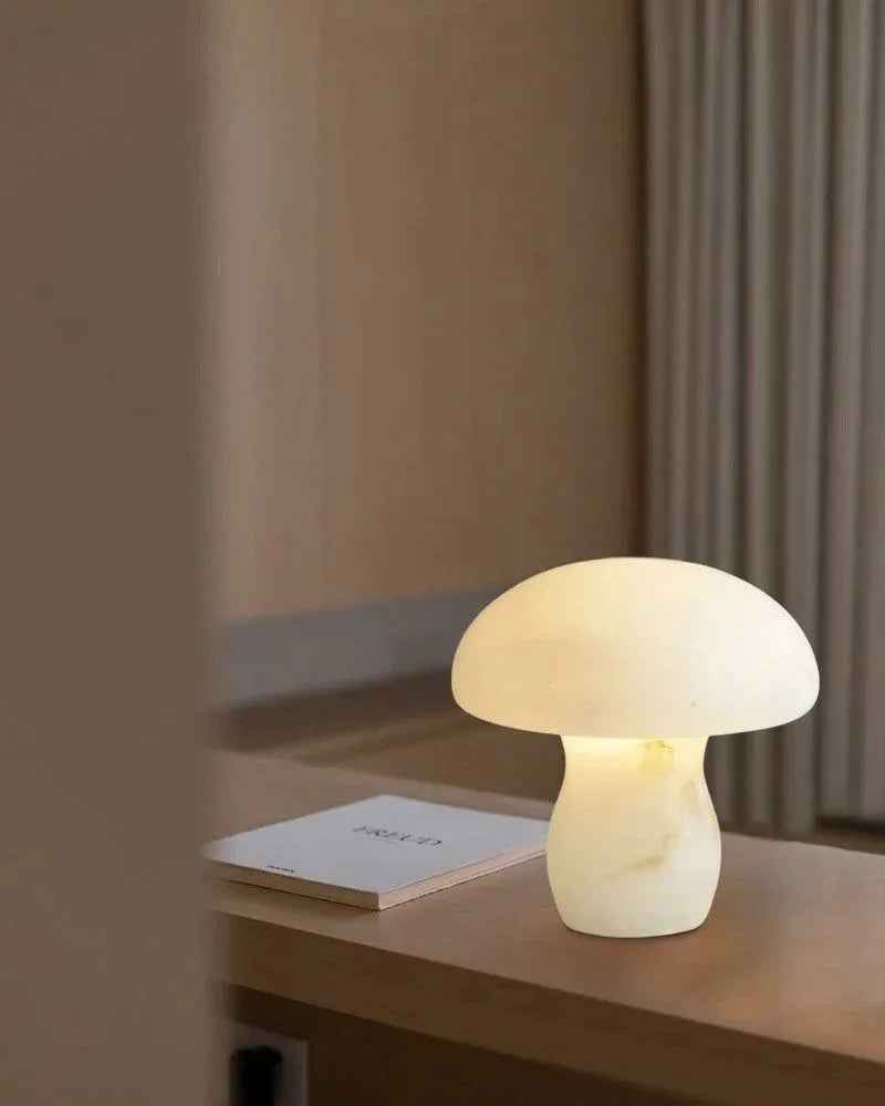 LightsStory Series Ethereal Table Lamp | Mushroom Shaped Translucent Alabaster and Marble-finish, Polished Marble finish for Bedrooms, studies, and cozy corners E27 Mushroom Marble Table Lamp