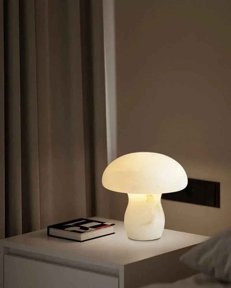 LightsStory Series Ethereal Table Lamp | Mushroom Shaped Translucent Alabaster and Marble-finish, Polished Marble finish for Bedrooms, studies, and cozy corners E27 Mushroom Marble Table Lamp