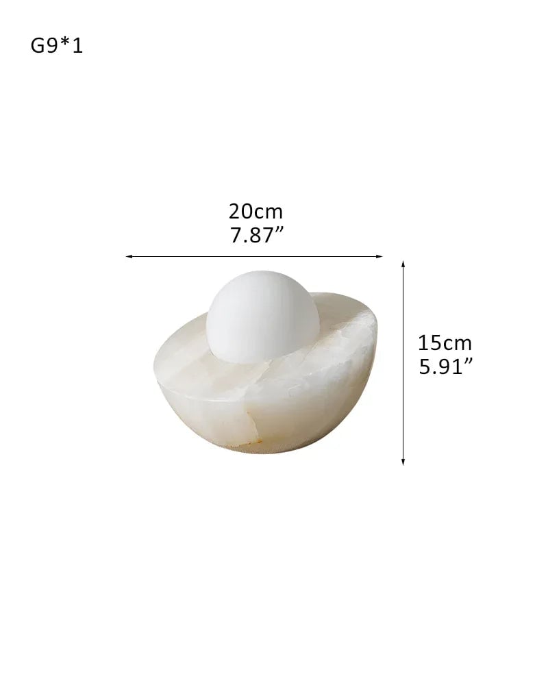 LightsStory Series Ethereal Table Lamp | Round Bowl Handcrafted Natural Solid Stone and Frosted Glass, Natural Stone Veining with Frosted Glass for Bedrooms, Nightstands, and Cozy Corners D20*H15CM D8"*H6" White Modern Table lamp