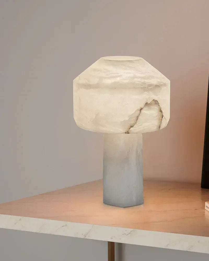 LightsStory Series Ethereal Table Lamp | Solid Carved Stone Hand-Carved Solid Natural Alabaster, Natural Stone Finish for Bedside Tables and Living Room Accents Modern Table lamp
