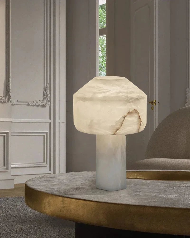 LightsStory Series Ethereal Table Lamp | Solid Carved Stone Solid Carved Natural Alabaster, Natural Stone finish for Bedrooms, Living Rooms, and Home Offices Modern Table lamp
