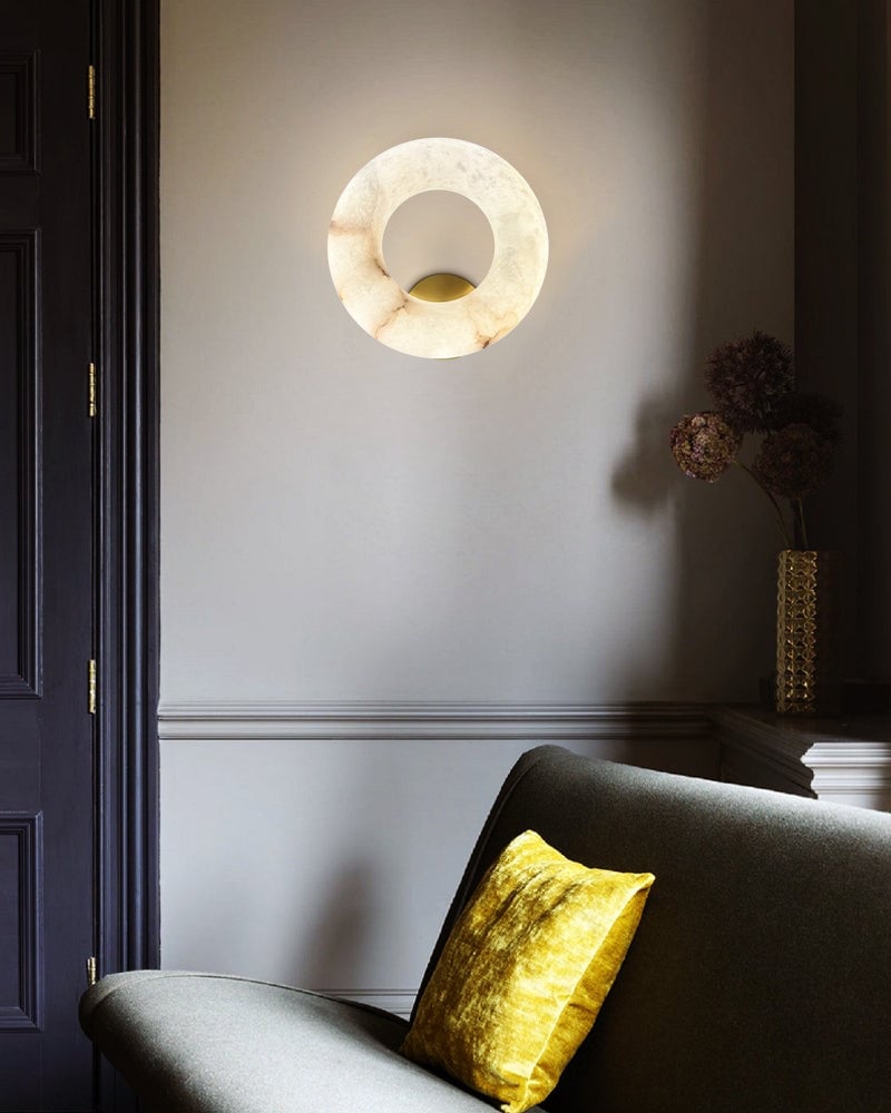 LightsStory Series Ethereal Wall Sconce | Round Natural Stone Exquisite snowflake stone and polished stainless steel, Polished Stainless Steel for Bedrooms, corridors, and living areas Flush Mounted Wall Sconce Lamp