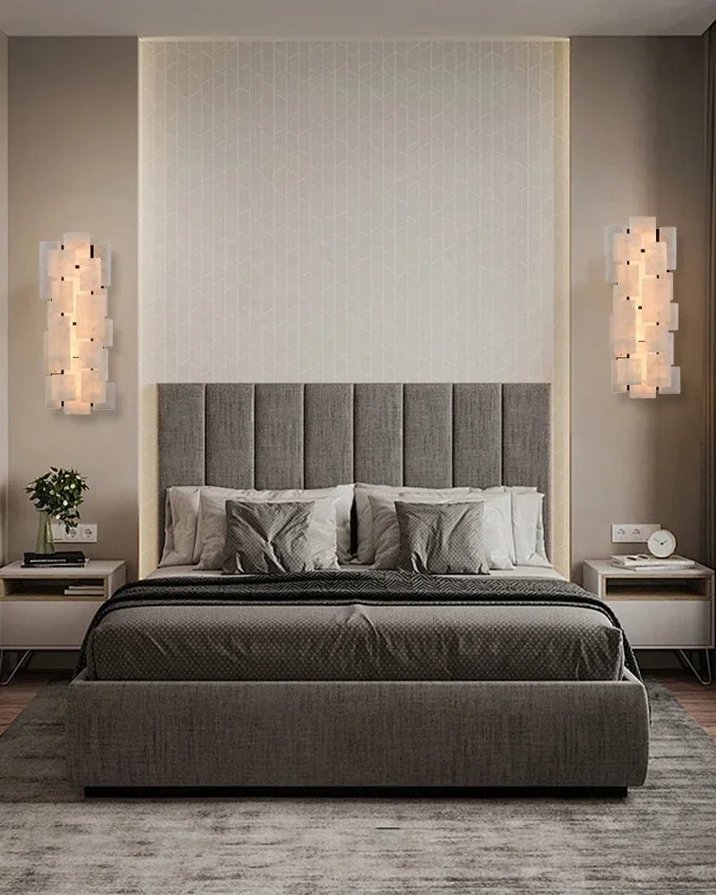 LightsStory Series Ethereal Wall Sconce | Square Natural Calcite Crystals with milky semi-opaque texture, Pearly quartz finish for Bedrooms and corridors Flush Mounted Wall Sconce Lamp