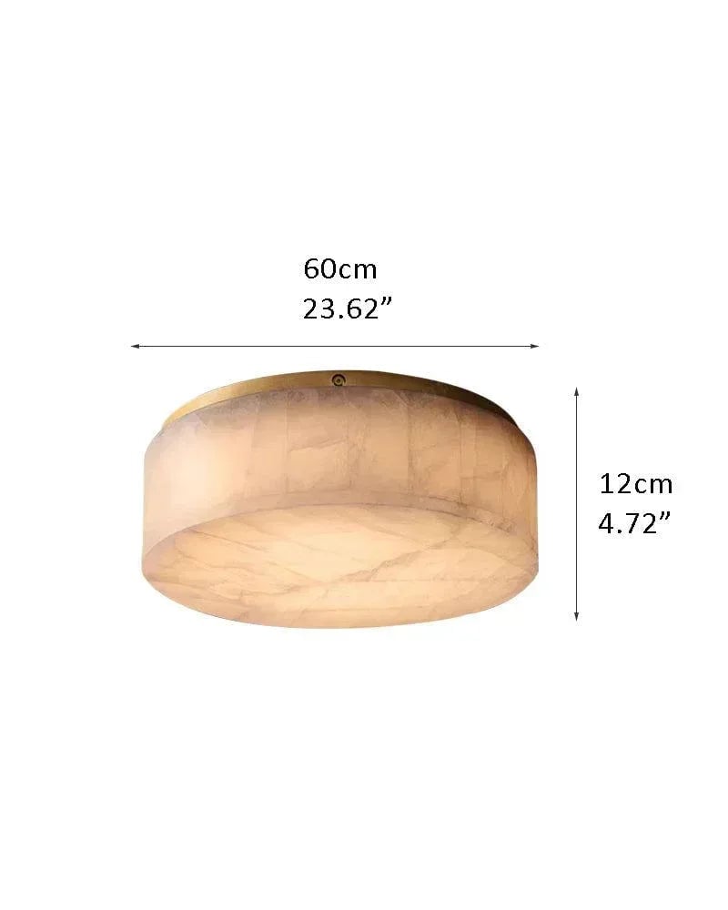 LightsStory Series Geometric Ceiling Lamp | Round or Square Translucent calcite alabaster stone with copper metal, Gold or Black metal finish for Modern Living Rooms and Hallways R-D60*H12CM D23.62*H4.72" Brass + White Modern Ceiling lamp
