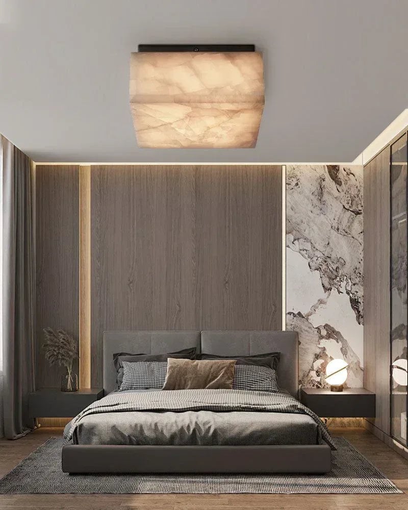 LightsStory Series Geometric Ceiling Light | Dome Translucent calcite alabaster stone, Brushed brass and black metal for Doorway entrances and hallways Modern Ceiling lamp