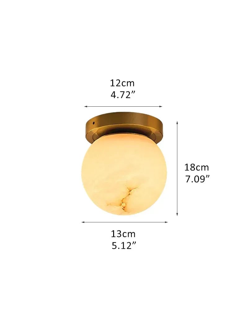 LightsStory Series Geometric Ceiling Light | Round Alabaster Orb and Square Brass Frame Genuine Alabaster with Polished Brass Frame, Polished Brass finish for Bedrooms, living rooms, and entryways C-D13*H18CM D5.12“*H7.09" White + Brass Flush Mounted Ceiling Lamp