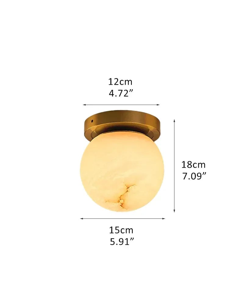 LightsStory Series Geometric Ceiling Light | Square Frame Alabaster Orb Genuine Alabaster with soft veining and Polished Brass frame, Polished Brass finish for Bedrooms, living rooms, and entryways C-D15*H18CM D5.91“*H7.09" White + Brass Flush Mounted Ceiling Lamp