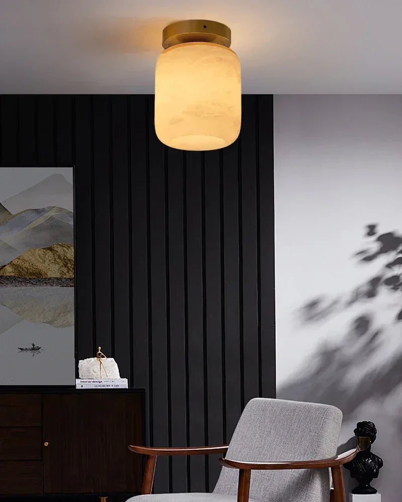 LightsStory Series Geometric Ceiling Light | Square Frame Alabaster Orb Genuine Alabaster with soft veining and Polished Brass frame, Polished Brass finish for Bedrooms, living rooms, and entryways Flush Mounted Ceiling Lamp