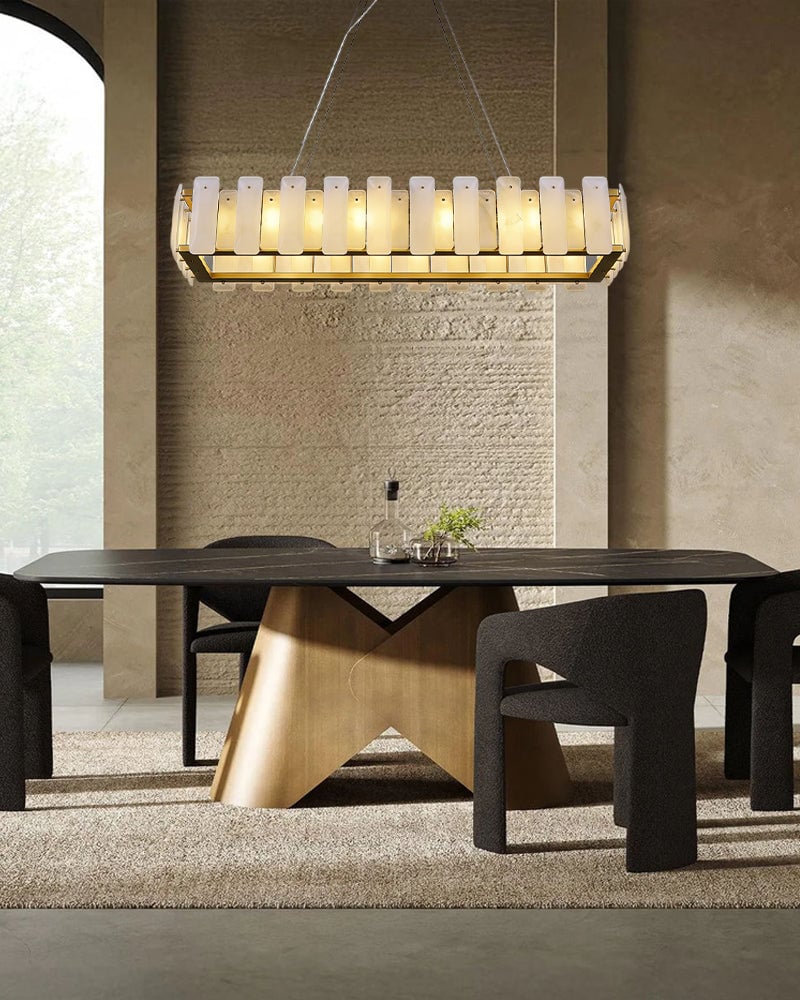LightsStory Series Geometric Chandelier | Circular Smooth Natural Alabaster, Brass and Black frame with copper accents for Living Rooms and Dining Spaces Luxury Modern Chandelier