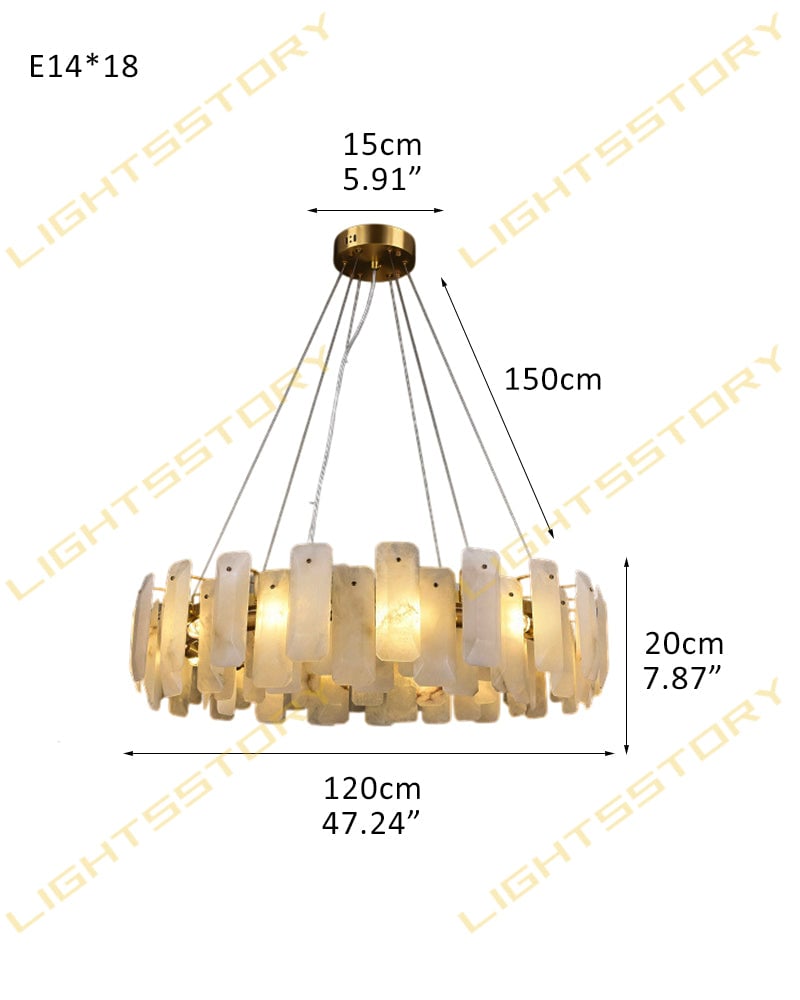 LightsStory Series Geometric Chandelier | Circular Smooth Natural Alabaster, Brass and Black frame with copper accents for Living Rooms and Dining Spaces 18-light-D120*H20CM D47.24"*H7.87" Luxury Modern Chandelier