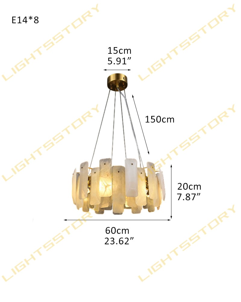LightsStory Series Geometric Chandelier | Circular Smooth Natural Alabaster, Brass and Black frame with copper accents for Living Rooms and Dining Spaces 8-light-D60*H20CM D23.62"*H7.87" Luxury Modern Chandelier