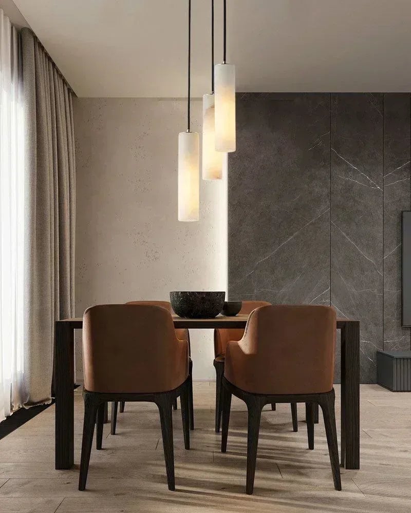 LightsStory Series Geometric Chandelier | Cylinder Cluster Natural White Marble with Unique Veining, Custom Brass finish for Modern bedrooms, living rooms, and grand halls Modern Pendant lamp