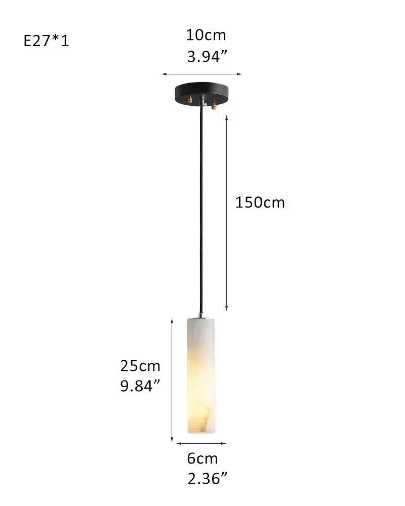 LightsStory Series Geometric Chandelier | Cylinder Cluster Natural White Marble with Unique Veining, Custom Brass finish for Modern bedrooms, living rooms, and grand halls 1-light-D6*H25CM D2.36*H9.84" White + Black Modern Pendant lamp