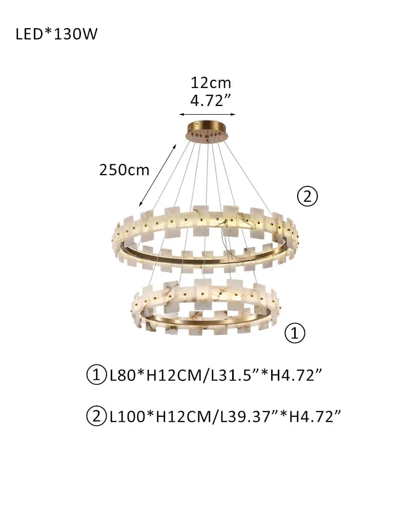 LightsStory Series Geometric Chandelier | Halo Natural Alabaster panels, Antique Brass finish for foyers or dining rooms L80+L100CM L31.5"+L39.4" White + Brass Luxury Modern Chandelier